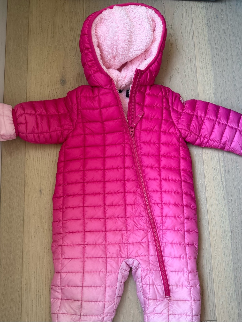 Snozu Pink Ombre Quilted Baby One-Piece Footie with Sherpa Hood